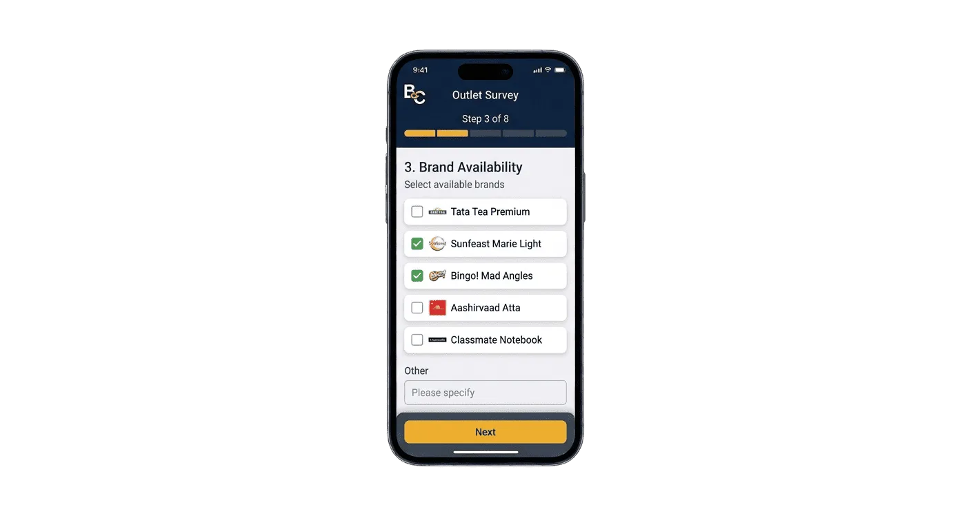 BrijCode consumer survey screen for FMCG loyalty and cashback campaigns