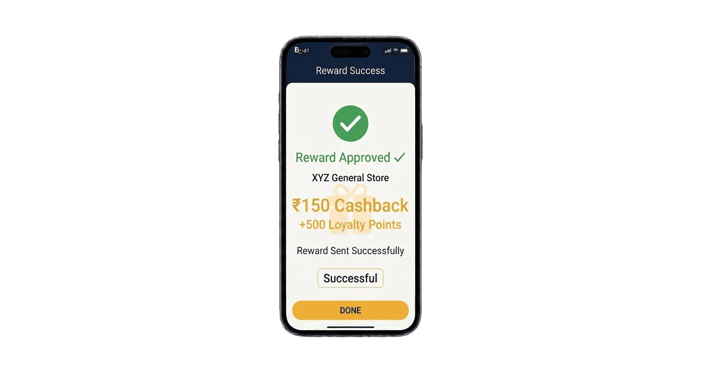 BrijCode loyalty reward and UPI cashback confirmation screen