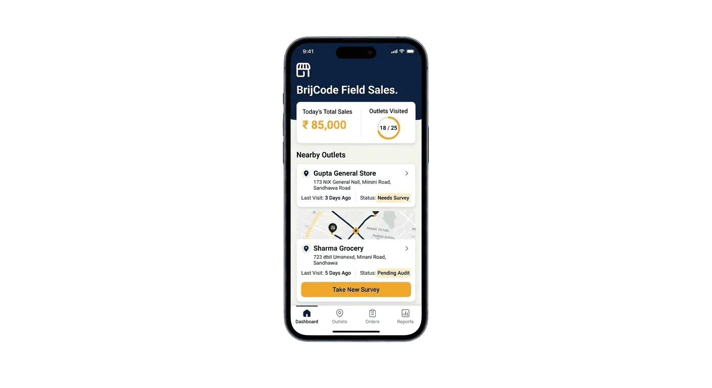 BrijCode field promoter dashboard showing outlet visits for loyalty campaigns
