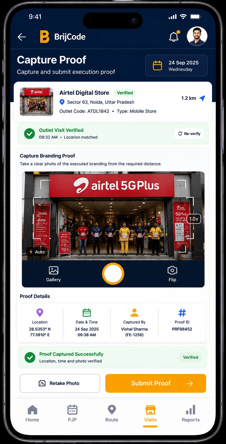 Telecom BTL activation and branding proof capture screen
